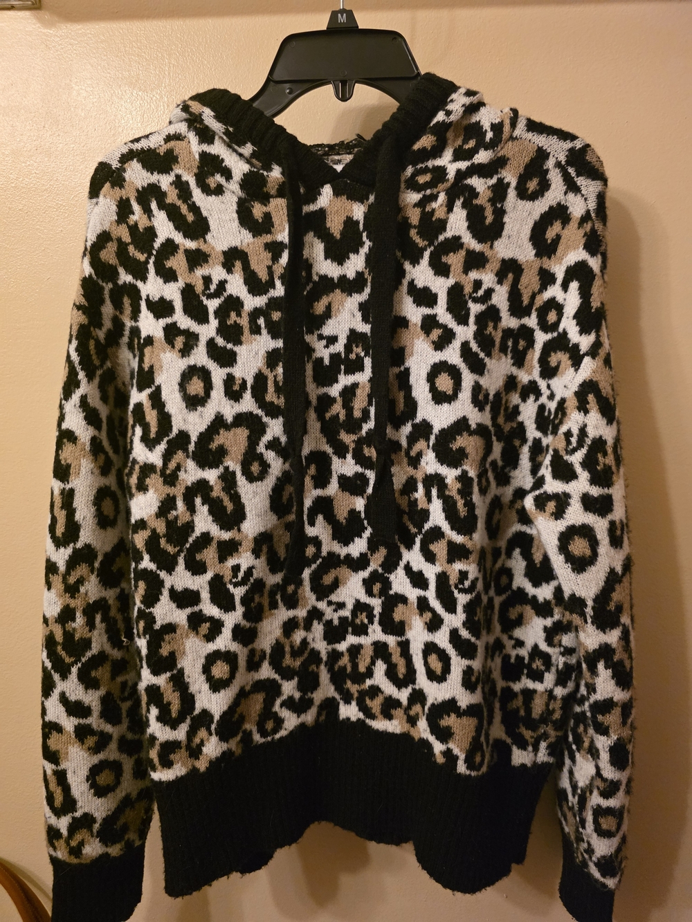 Nine West Leopard Print Hooded Sweater - Black, White & Brown